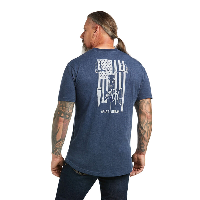 Camisetas Ariat Rebar Cotton Strong American Outdoors Azules Hombre - Chile 537-MQWUDR